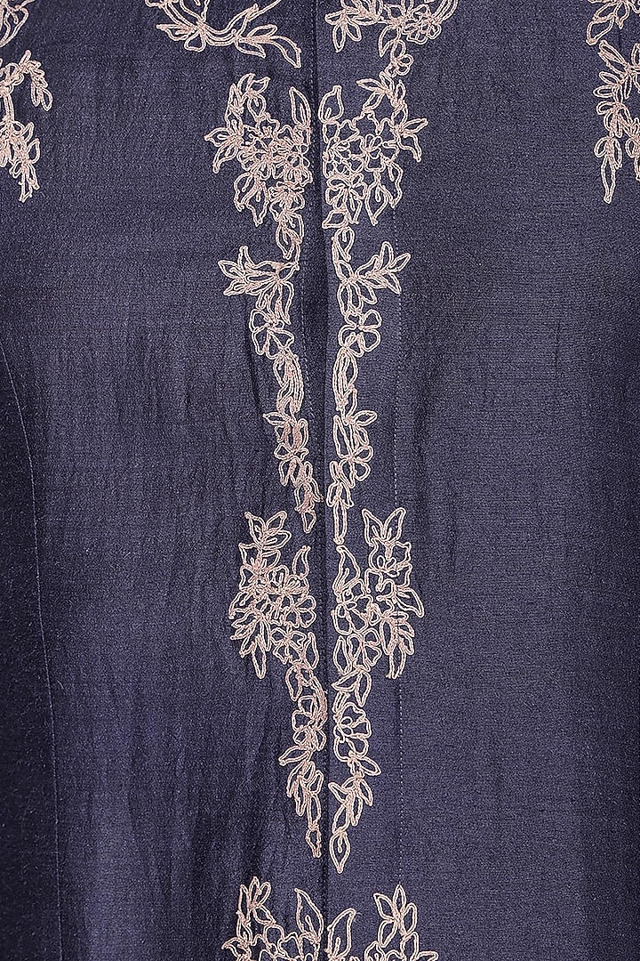 Blue asymmetrical embroidered kurta with churidar pants available only at Pernia's Pop Up Shop.