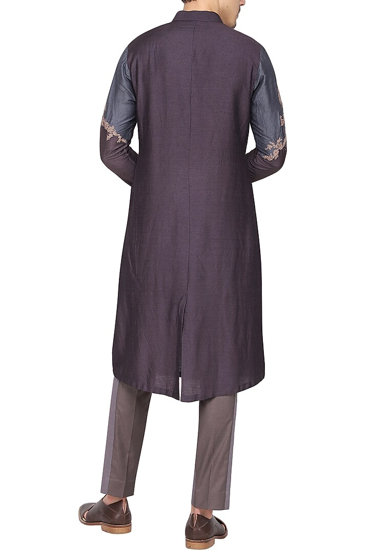 Grey color block embroidered kurta with churidar pants available only at Pernia's Pop Up Shop.