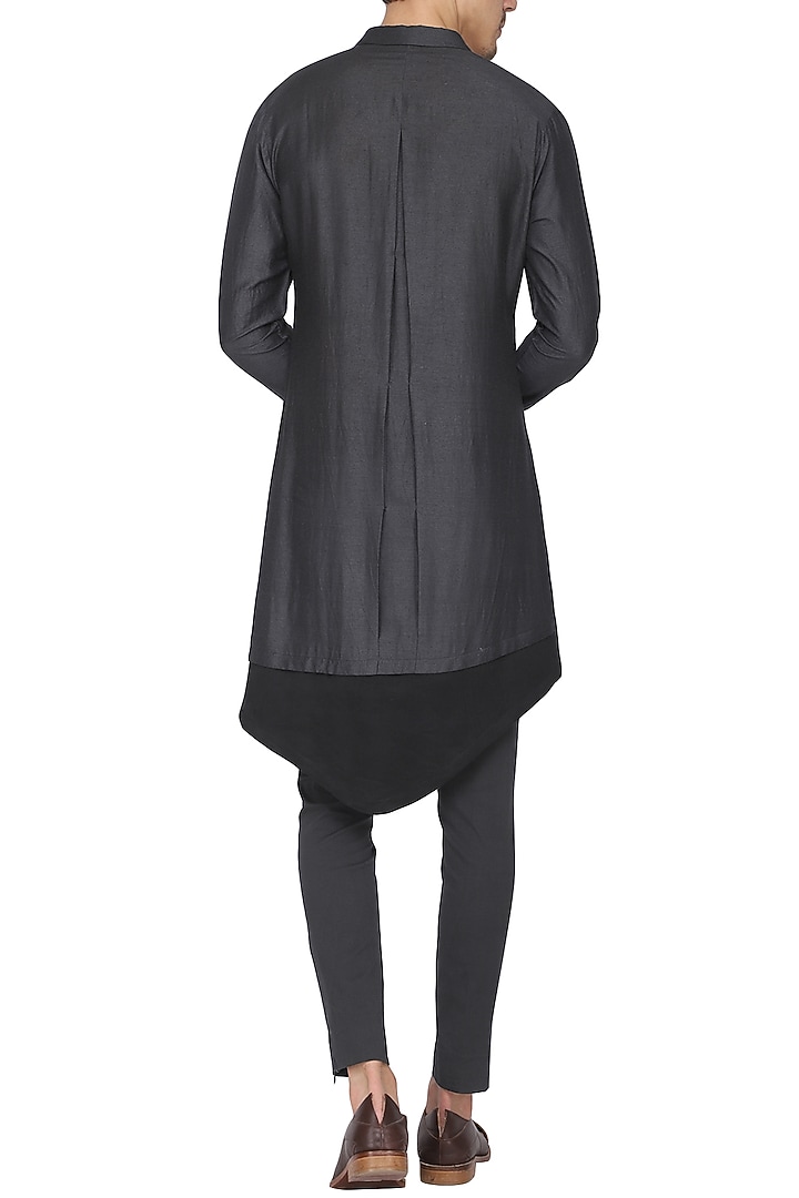 Black indo-western embroidered kurta with churidar pants available only at Pernia's Pop Up Shop.