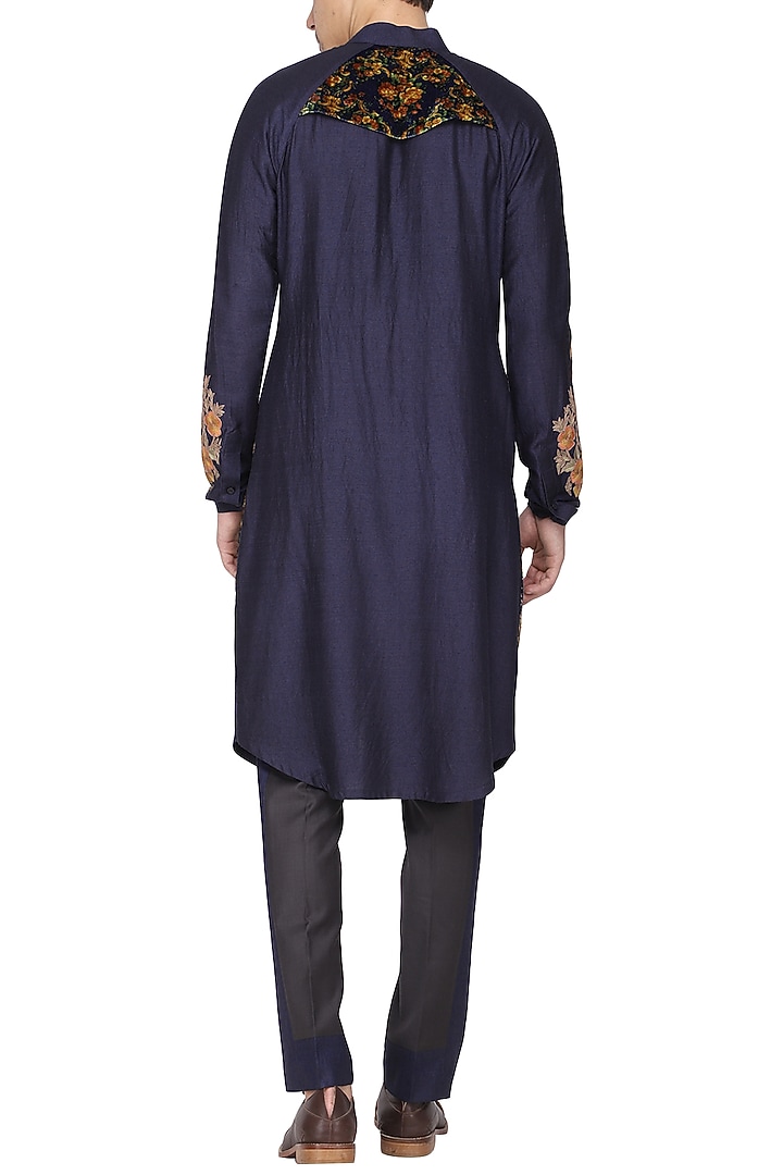 Blue printed embroidered kurta with churidar pants available only at Pernia's Pop Up Shop.