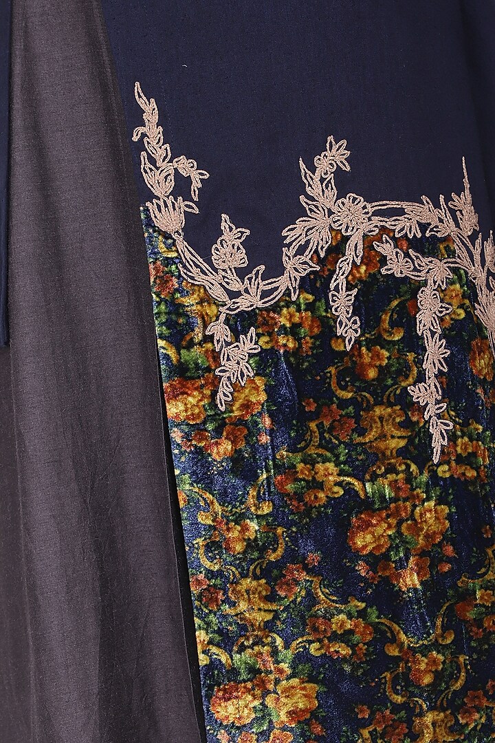 Blue color block embroidered kurta with churidar pants available only at Pernia's Pop Up Shop.