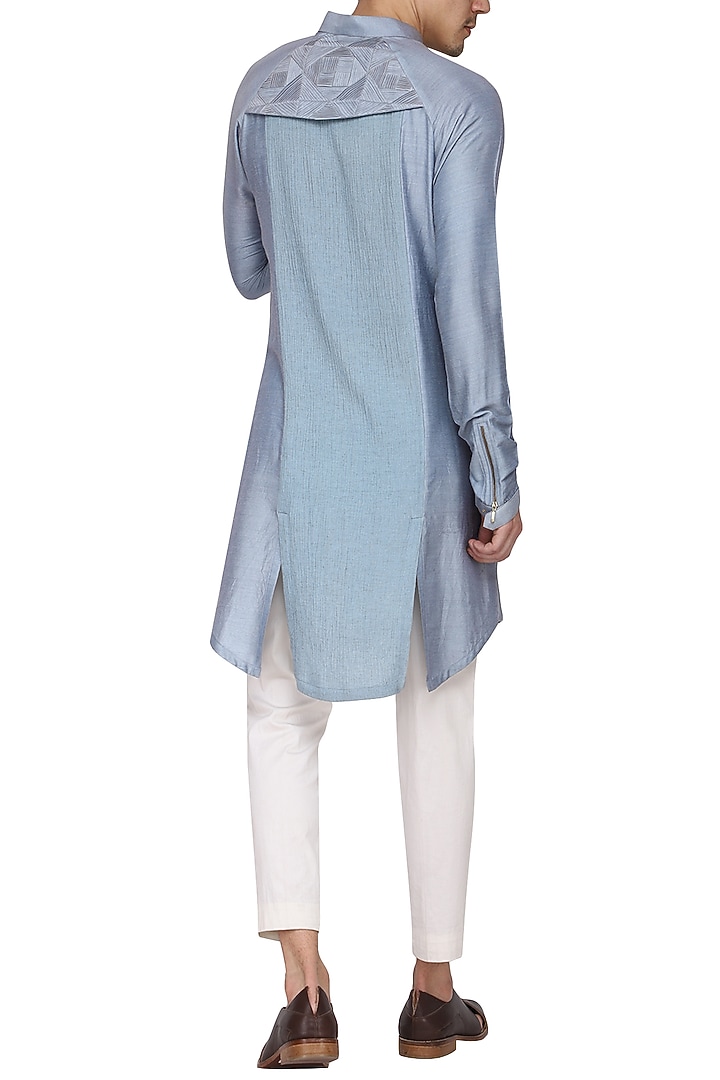 Sky blue textured kurta with churidar pants available only at Pernia's Pop Up Shop.