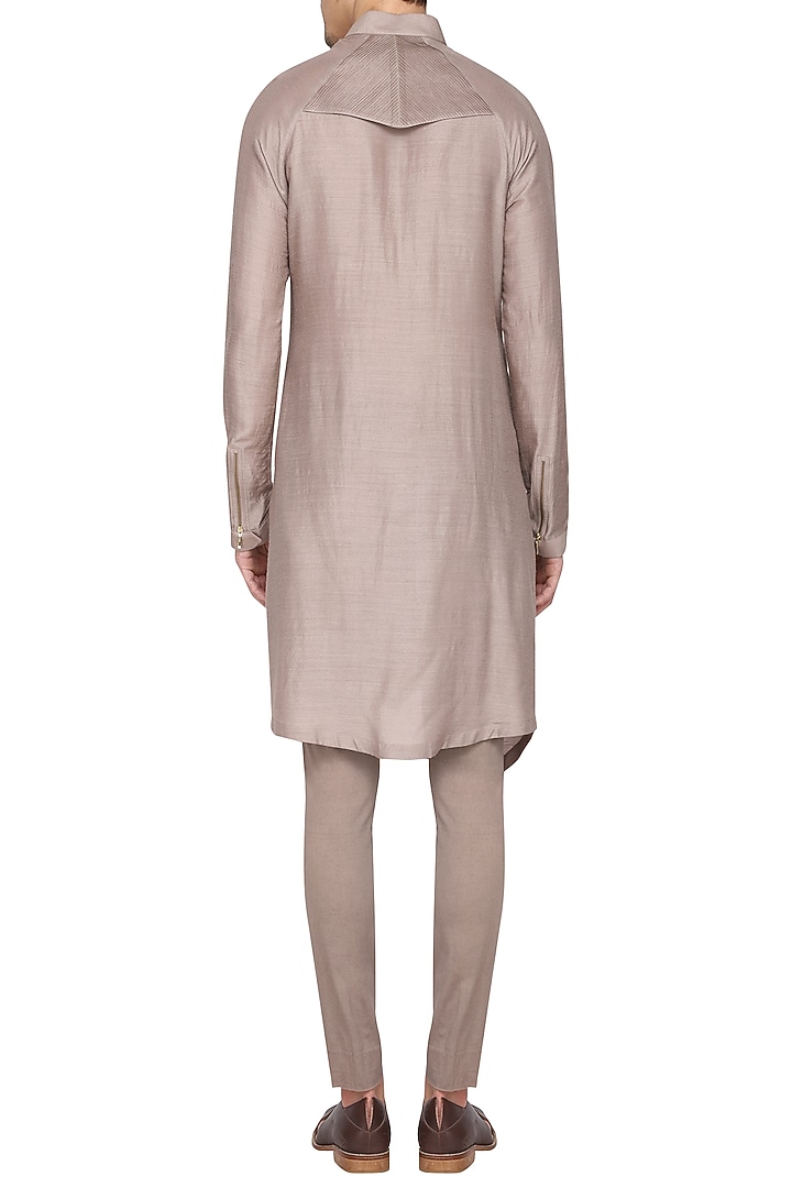 Khaki textured kurta with churidar pants available only at Pernia's Pop Up Shop.