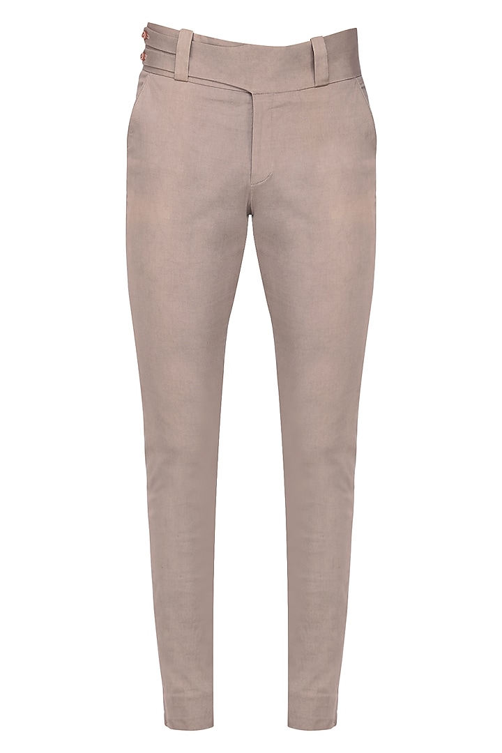 Khaki textured kurta with churidar pants available only at Pernia's Pop Up Shop.