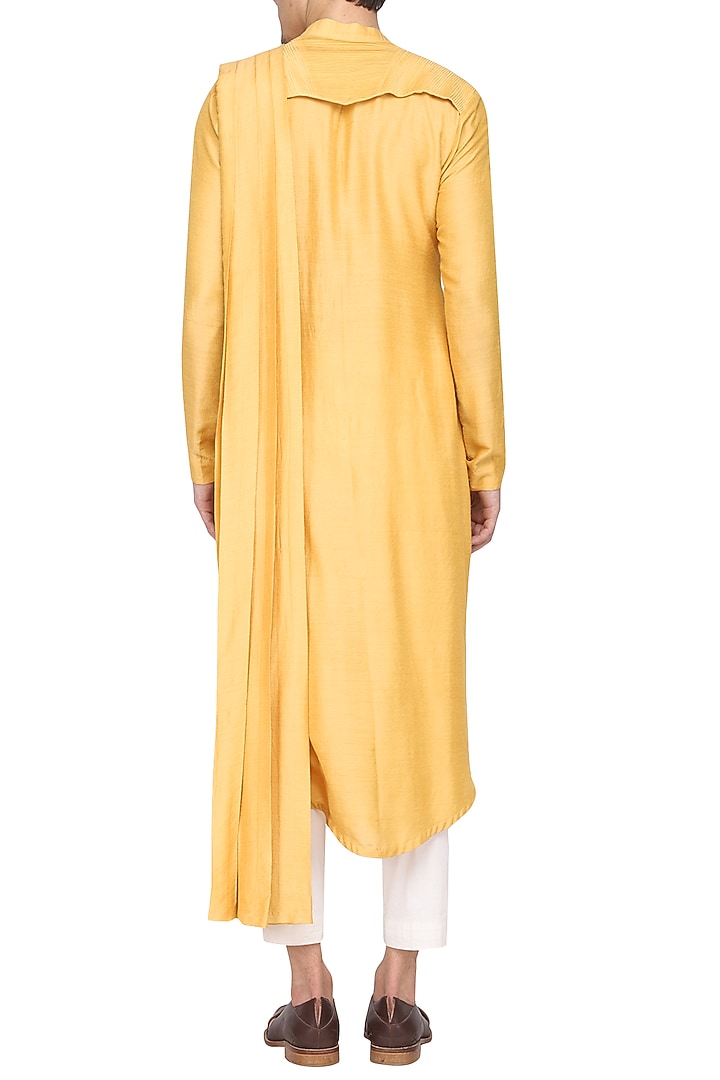 Mustard textured kurta with churidar pants available only at Pernia's Pop Up Shop.