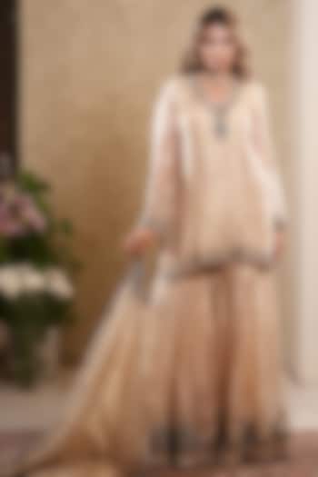 Golden Tissue Sequin Embroidered Wedding Sharara Set by Sonali Methi at Pernia's Pop Up Shop