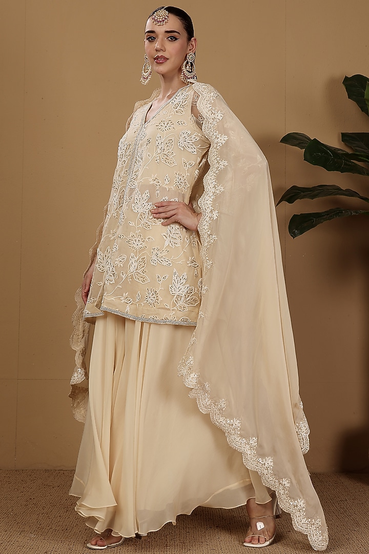 Off-White Organza Wedding Sharara Set by Sonali Methi at Pernia's Pop Up Shop