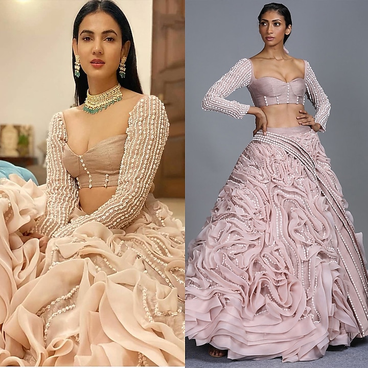 Blush Pink Embroidered Lehenga With Blouse by MASUMI MEWAWALLA