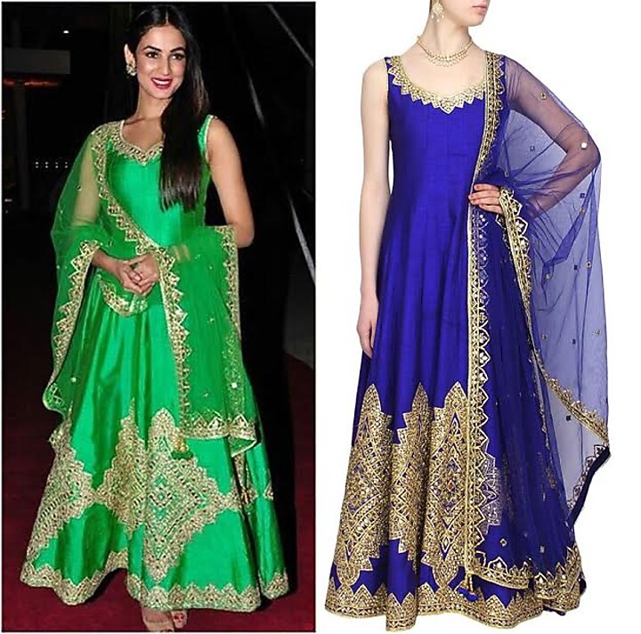 Blue mirror work and gota patti embroidered anarkali set available only at Pernia's Pop Up Shop.