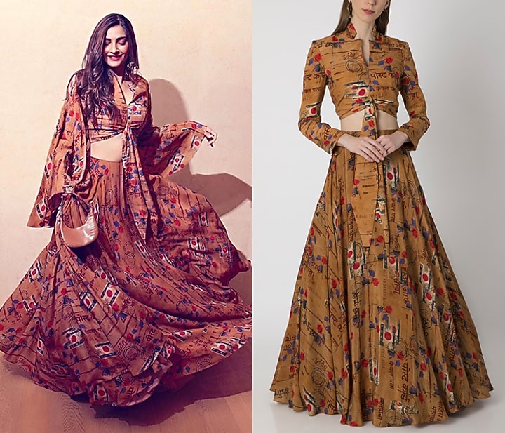 Brown Printed Lehenga Skirt With Blouse by Masaba at Pernia's Pop Up Shop
