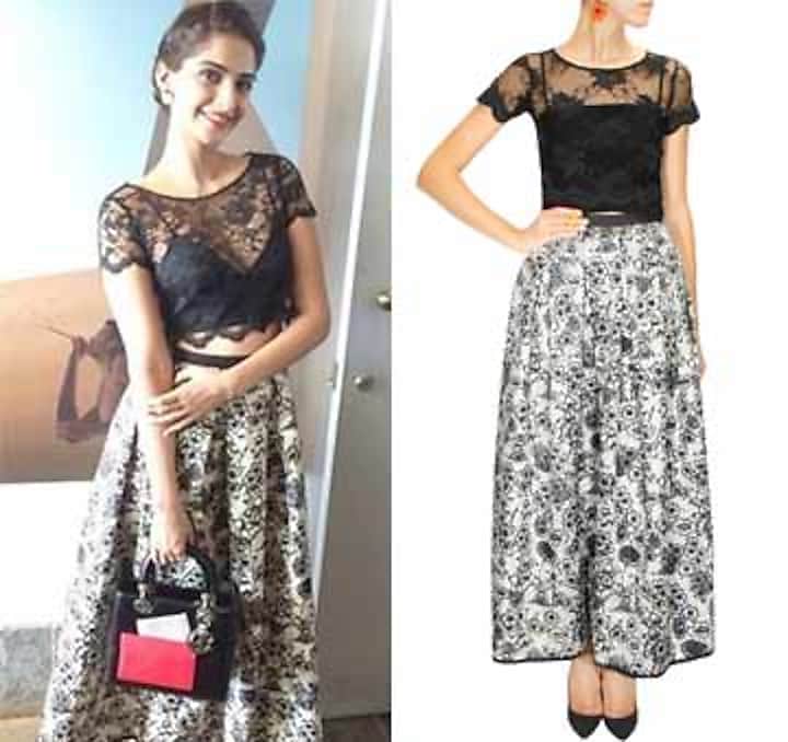 Deep blue chantilly lace crop top available only at Pernia's Pop-Up Shop.