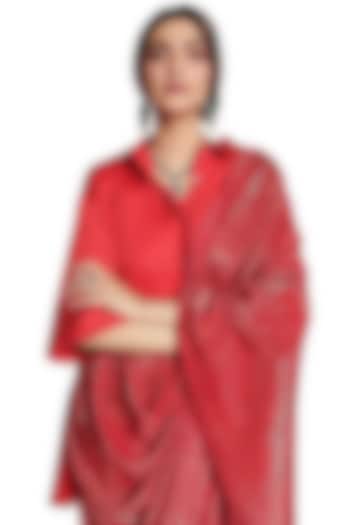 Red Pre-Draped Metallic Saree with Sk Cape by 431-88 By Shweta Kapur