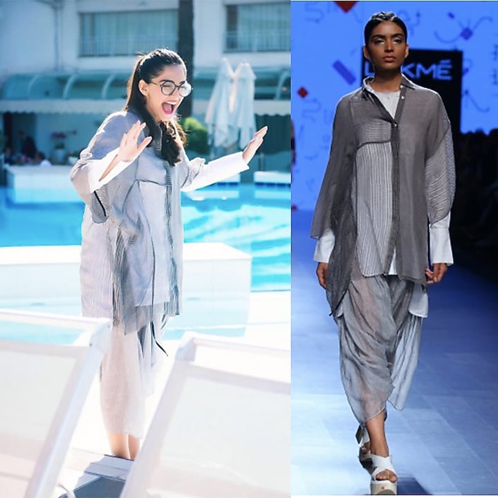 Grey caligraphy printed dhoti pants available only at Pernia's Pop Up Shop.