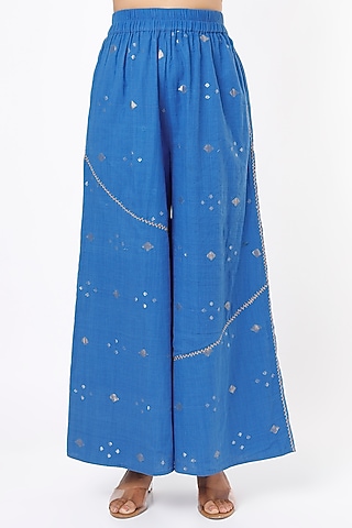 Blue Handspun Bengal Muslin Pants by Sonica Sarna