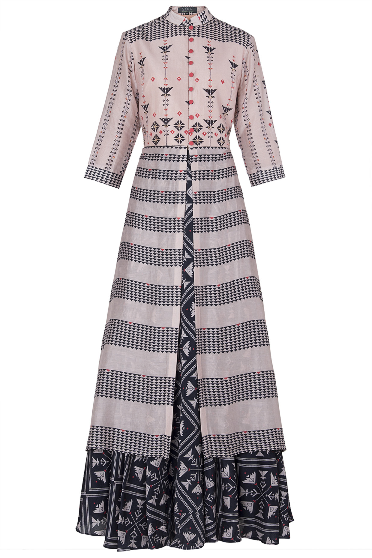 Blue and pink printed and embroidered lehenga set available only at Pernia's Pop Up Shop.
