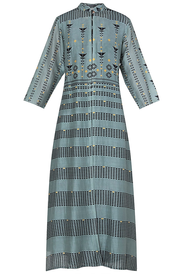 Blue and Green Printed Collar Dress by Soup by Sougat Paul