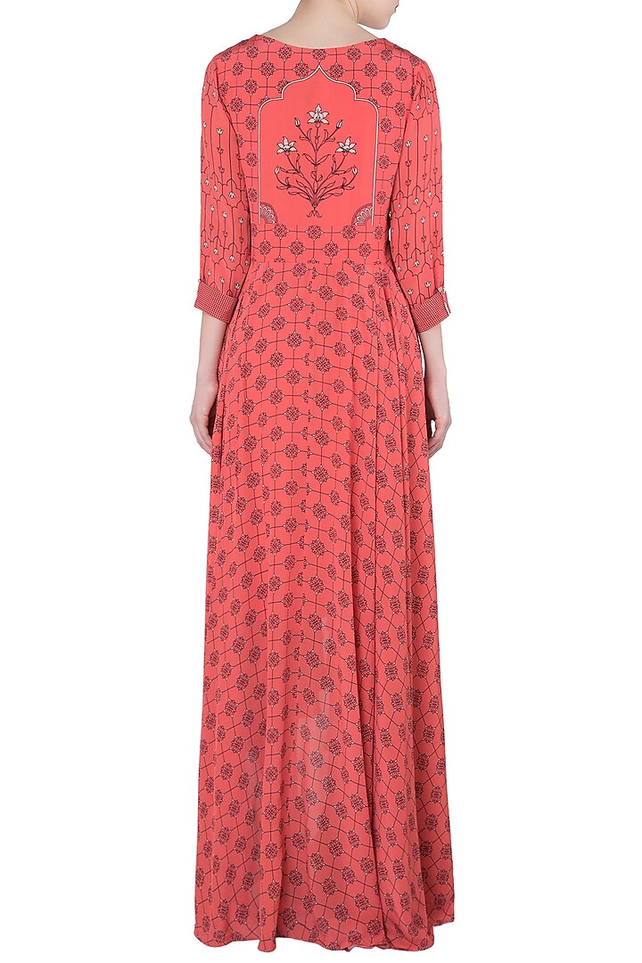 Peach asymmetrical printed maxi dress available only at Pernia's Pop Up Shop.