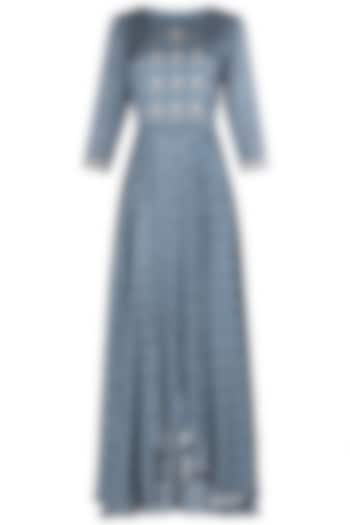 Blue Asymmetrical Printed Maxi Dress by Soup by Sougat Paul