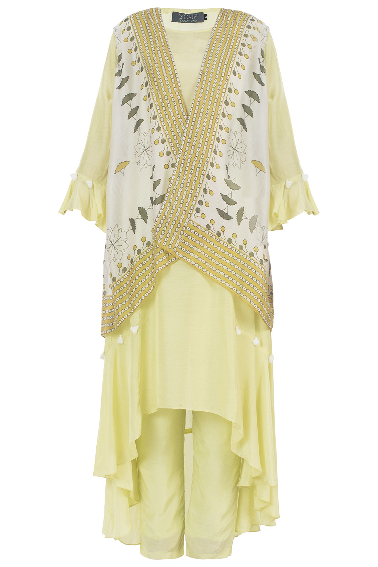 Yellow kurta with pants and jacket available only at Pernia's Pop Up Shop.