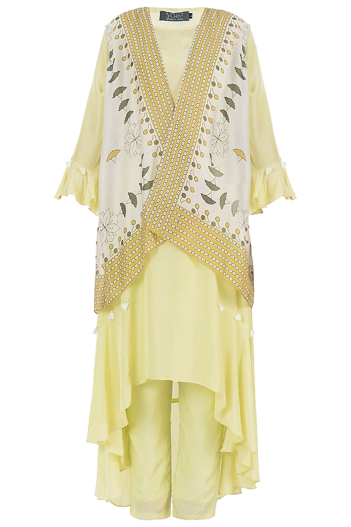 Yellow Kurta With Pants And Jacket by Soup By Sougat Paul