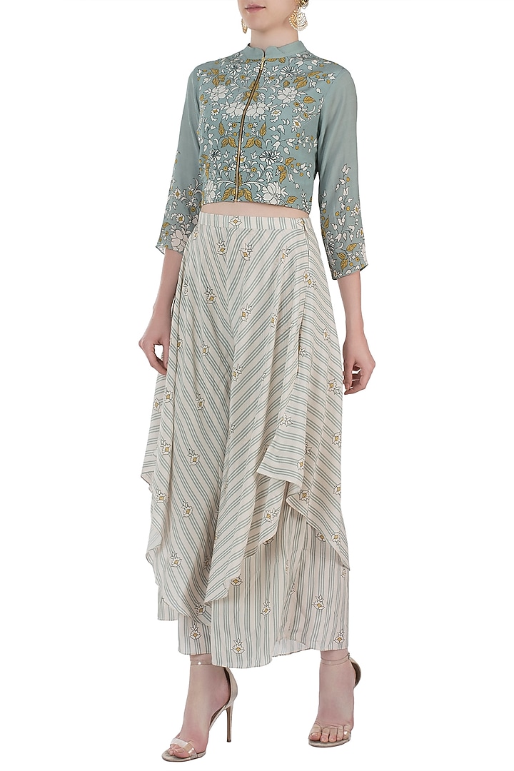 Blue embroidered jacket with pants available only at Pernia's Pop Up Shop.