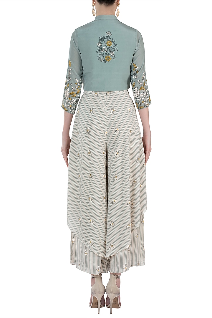 Blue embroidered jacket with pants available only at Pernia's Pop Up Shop.