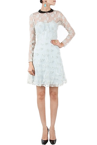 Powder blue peter pan neck dress by Sonaakshi Raaj