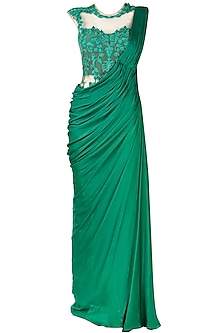 Jade green embroidered sari gown available only at Pernia's Pop-Up Shop ...