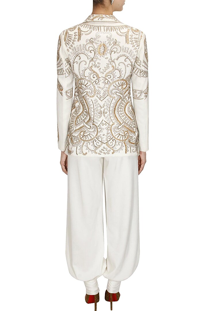 Ivory bead and zari embroidered blazer available only at Pernia's Pop Up Shop.