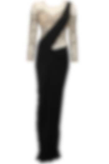 Black silver bead embroidered knotted sari gown available only at Pernia's Pop Up Shop.