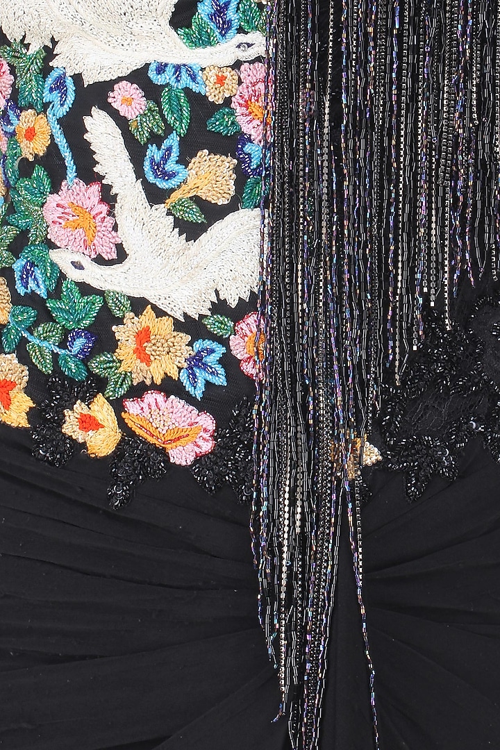 Grey and black floral work and tassel fringes one shoulder gown available only at Pernia's Pop Up Shop.