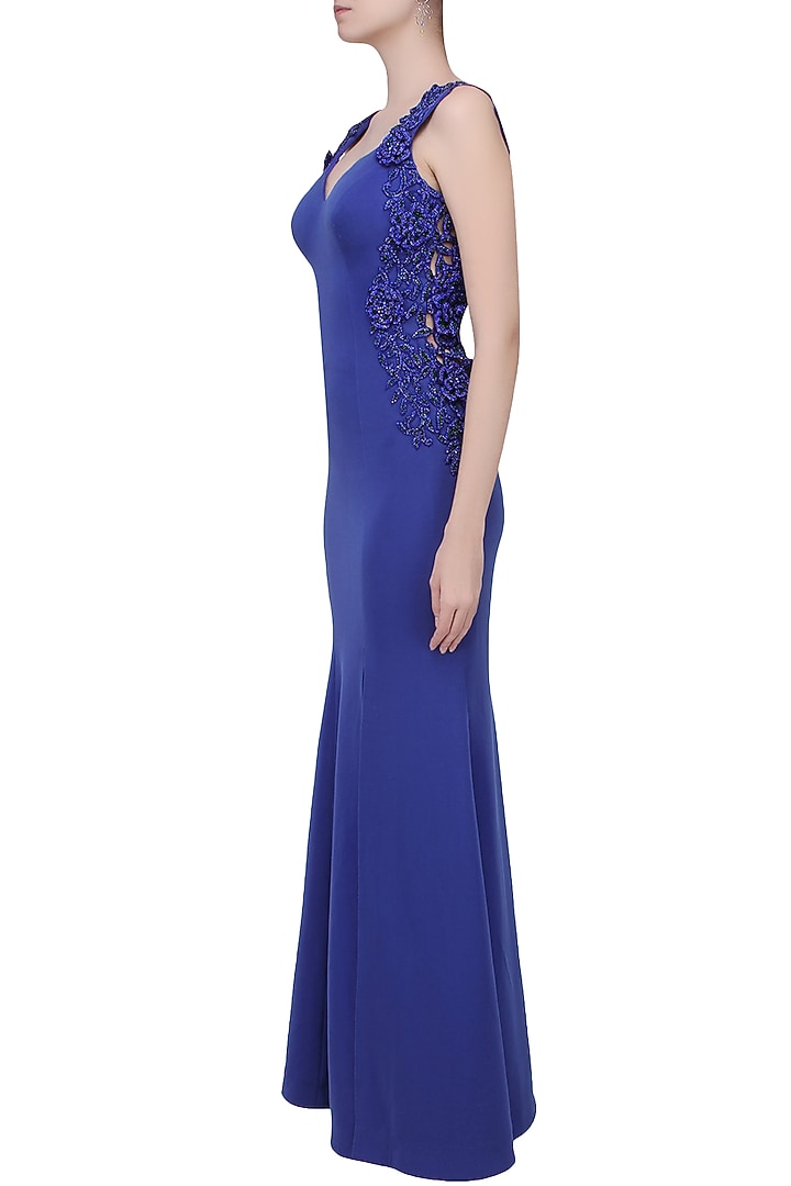 Glamorous Holographic Purple Fish Cut Gown Floral Embroidery main image 1