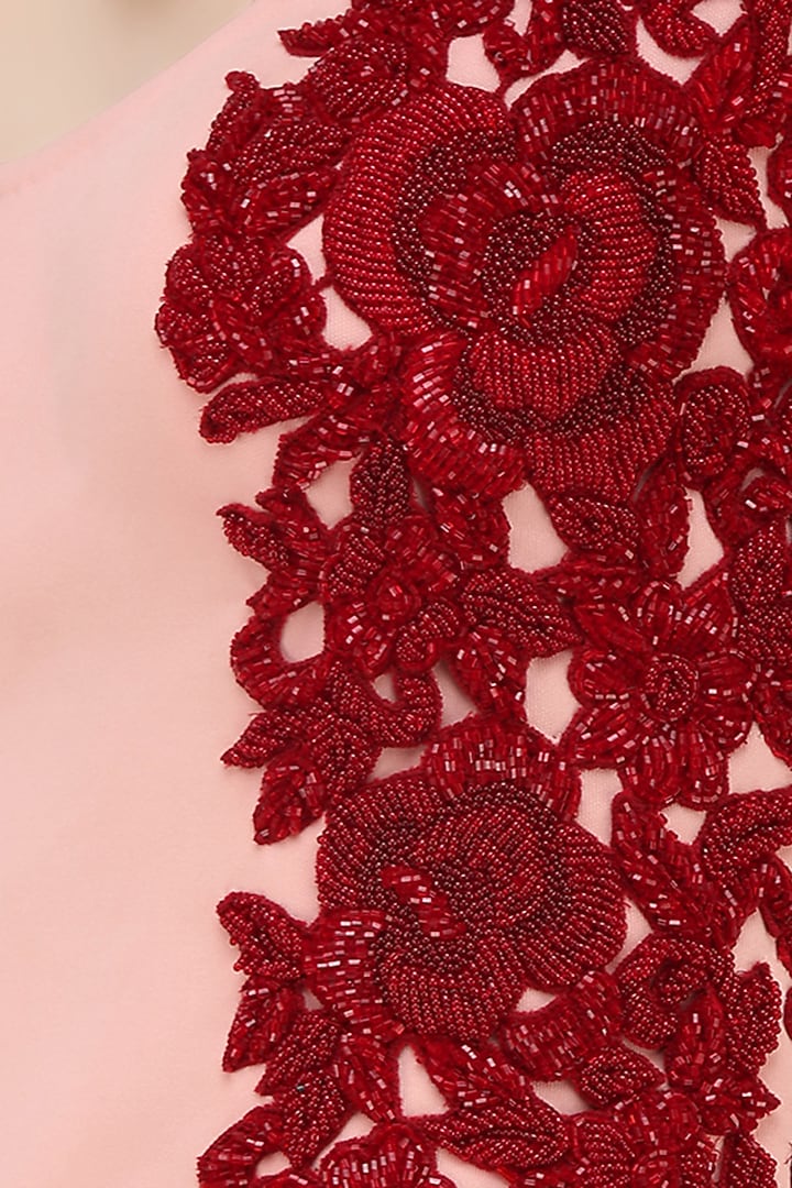 Blush pink and red floral beads work fish cut gown available only at Pernia's Pop Up Shop.