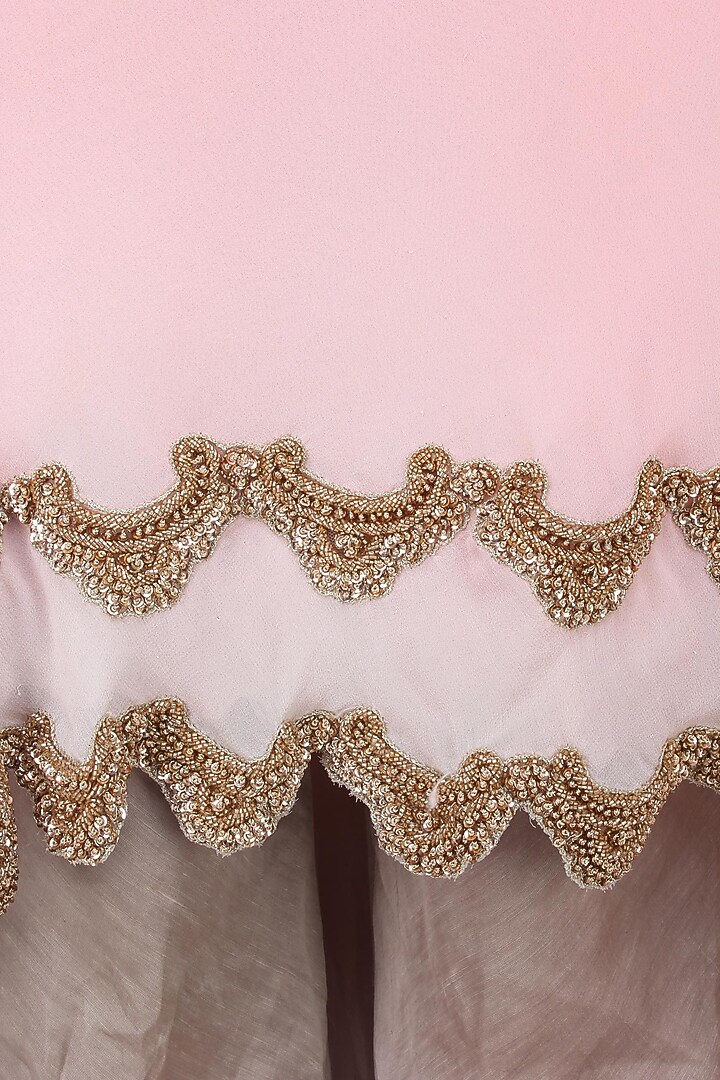 Blush pink and grey embroidered high low anarakli suit set available only at Pernia's Pop Up Shop.