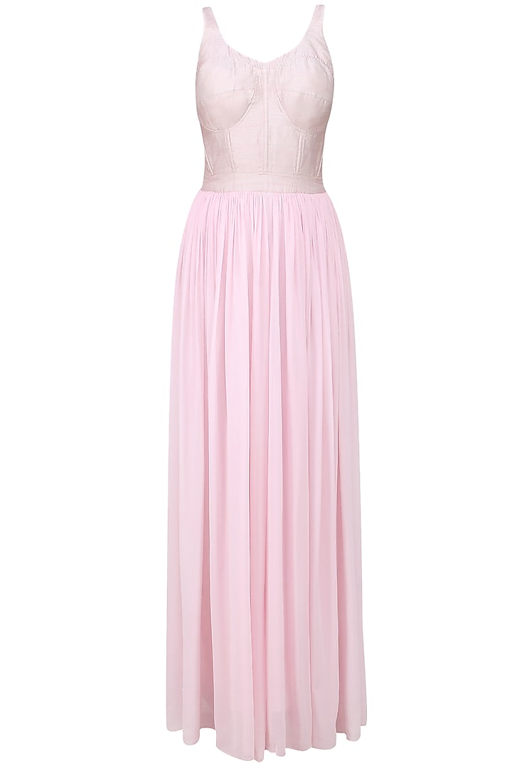 Baby pink cutwork pearl embroidered palazzo jumpsuit available only at Pernia's Pop Up Shop.