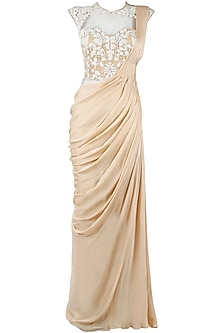 Nude and ivory pre stitched sari-gown available only at Pernia's Pop-Up
