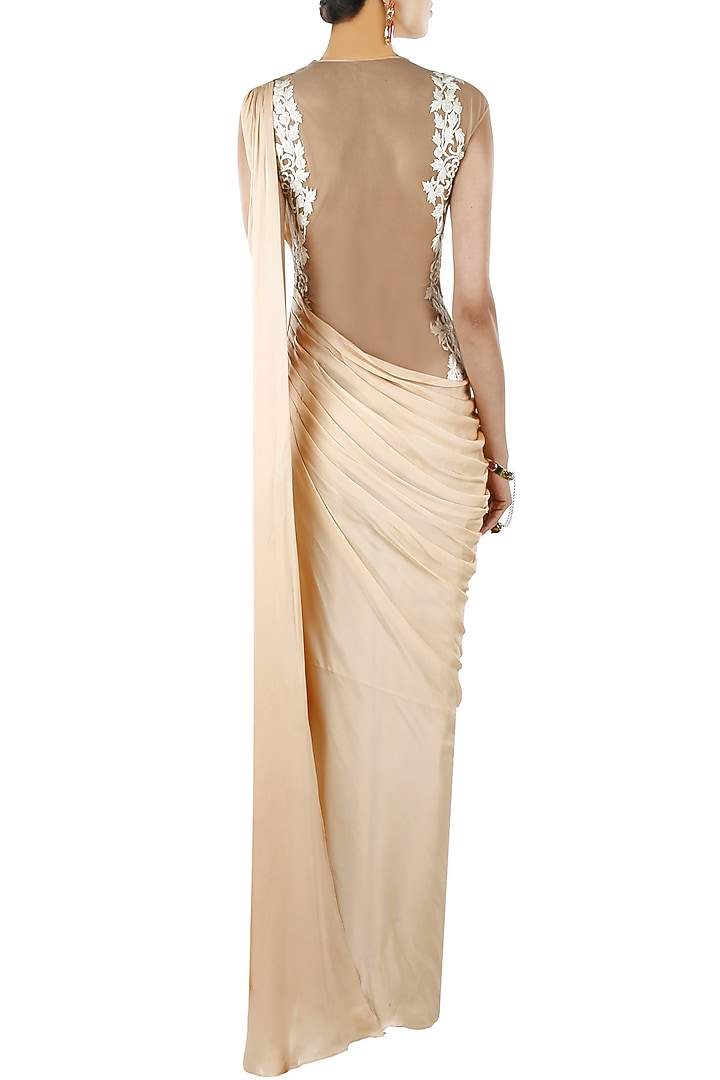 Nude and ivory pre stitched sari-gown available only at Pernia's Pop-Up Shop.