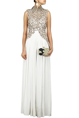 White georgette palazzo jumpsuit by Sonaakshi Raaj