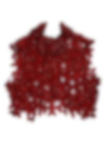 Red embroidered cutwork jacket available only at Pernia's Pop-Up Shop.