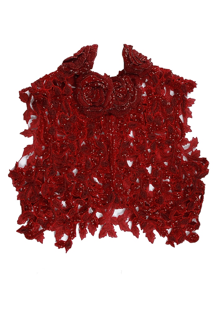 Red embroidered cutwork jacket available only at Pernia's Pop-Up Shop.