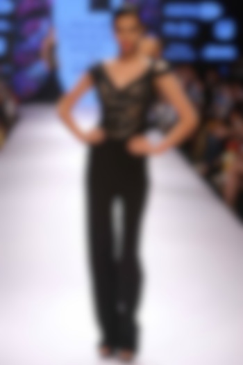 Black beadwork jumpsuit available only at Pernia's Pop Up Shop.