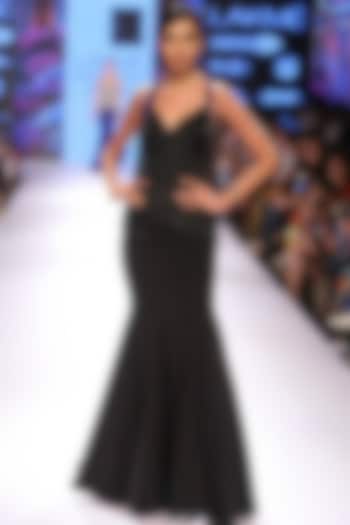 Black beaded gown with ombre tassel jacket available only at Pernia's Pop Up Shop.