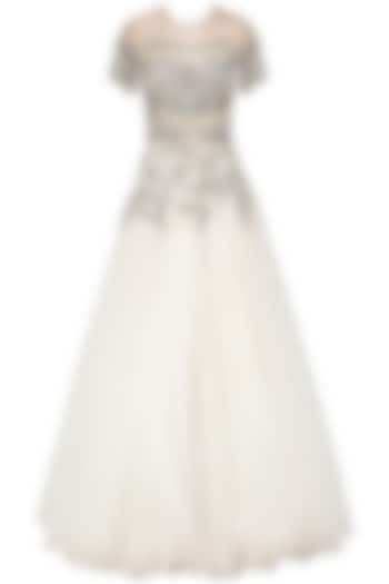 Satin white off shoulder flounce gown available only at Pernia's Pop Up Shop.