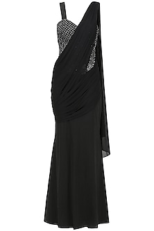 Black saree gown in lycra and cotton satin available only at Pernia's ...