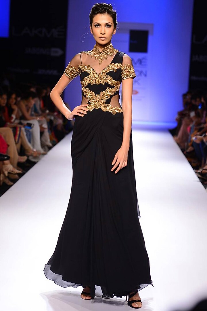 Black pita work sari gown available only at Pernia's Pop-Up Shop.