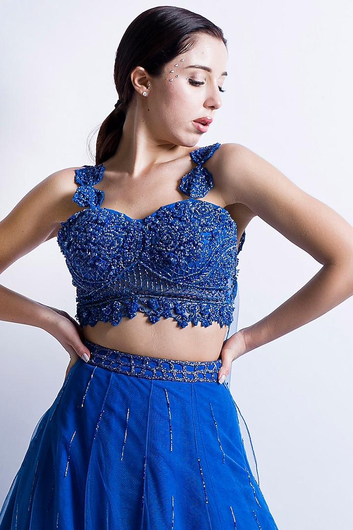 Blue Swiss Net Skirt Set by Sonaakshi Raaj at Pernia's Pop Up Shop
