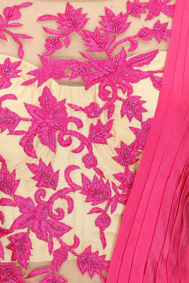Pink floral embroidered pre- stitched sari gown available only at Pernia's Pop-Up Shop.
