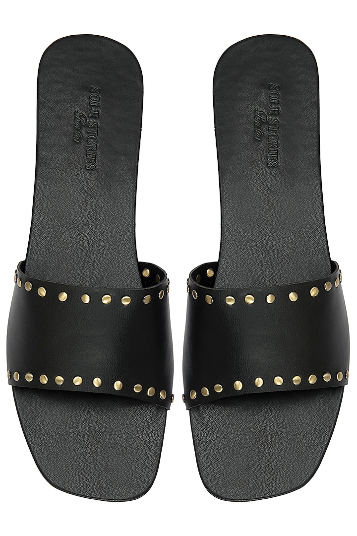 Black Rivets Sliders by Sole Stories