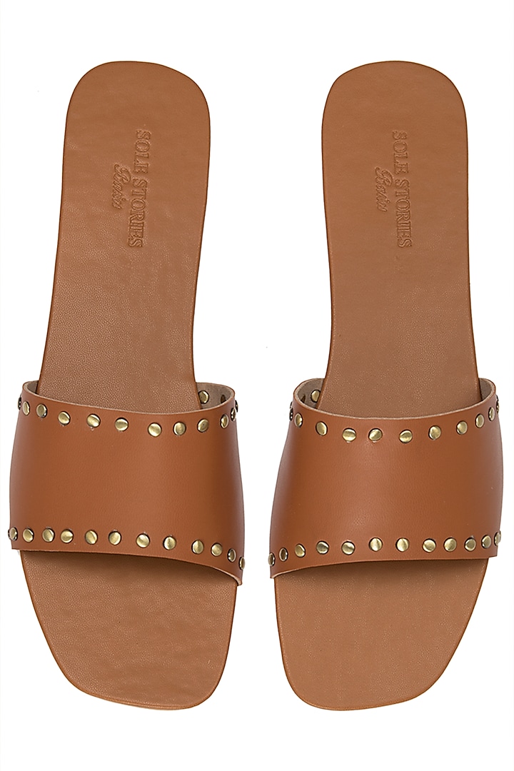 Tan Rivets Sliders by Sole Stories