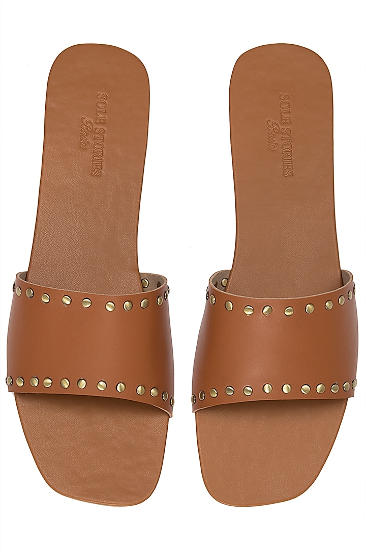 Tan rivets sliders available only at Pernia's Pop Up Shop.